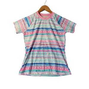 Eddie Bauer Kids L 14/16 Rash Guard Tee Multicolor Hearts Swim Shirt Stretch